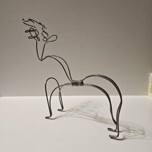 Handcrafted Wire Art Deer Sculpture Minimalist Armature Silver Tone  Holiday Dec
